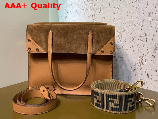 Fendi Flip Regular Brown Leather and Suede Bag Replica