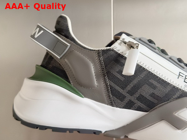 Fendi Flow Sneakers Black FF Jacquard and Leather Running Sneakers Gray Replica