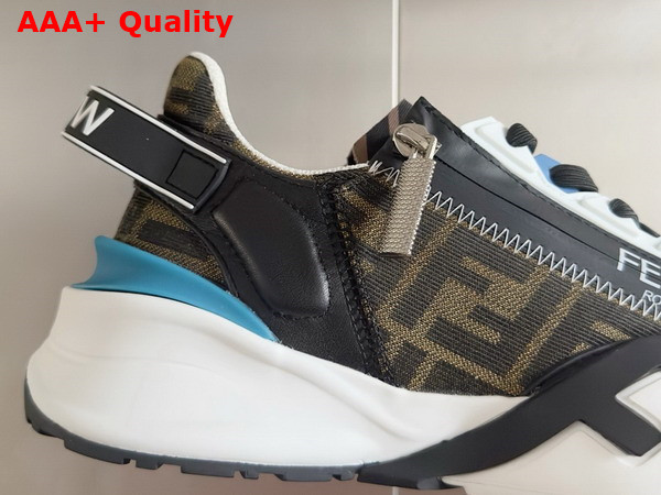Fendi Flow Sneakers Black Leather and Brown FF Jacquard Running Shoes Replica