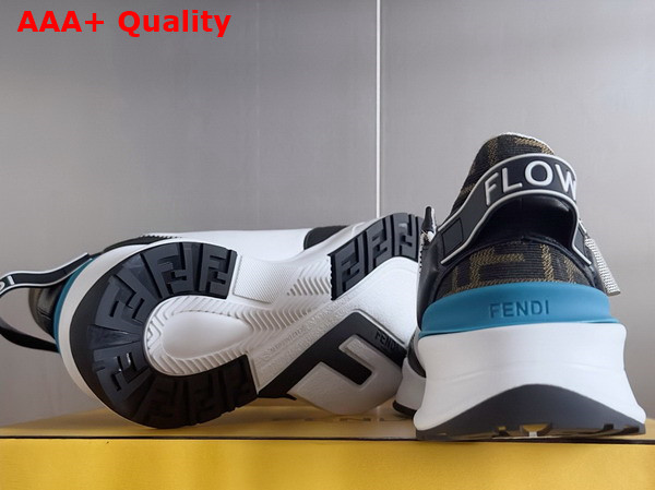 Fendi Flow Sneakers Black Leather and Brown FF Jacquard Running Shoes Replica