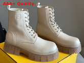 Fendi Force Beige Leather Ankle Boots with Beige and Transparent Rubber Lug Sole Replica