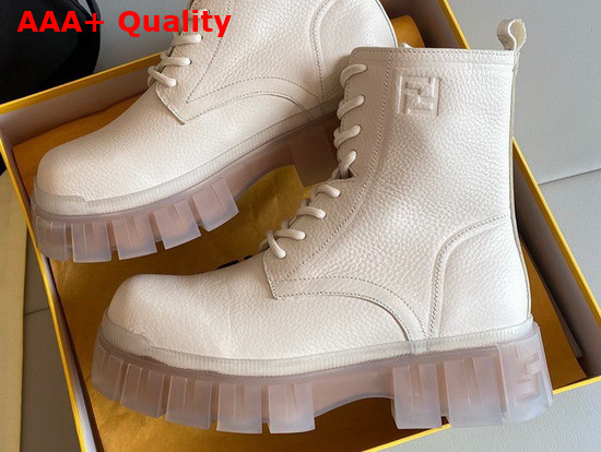 Fendi Force Beige Leather Ankle Boots with Beige and Transparent Rubber Lug Sole Replica