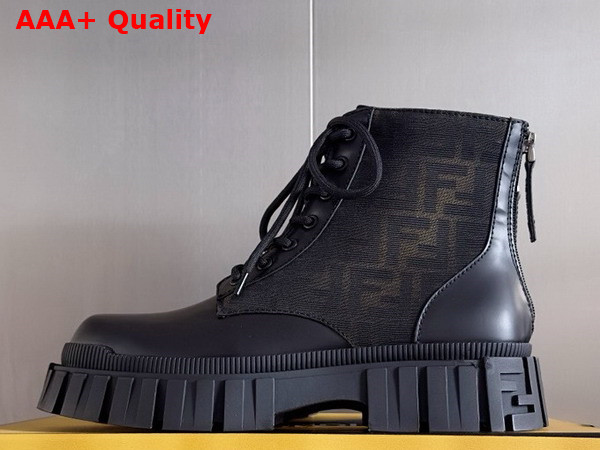 Fendi Force Biker Boots Black Leather and Brown FF Jacquard Biker Boots Replica