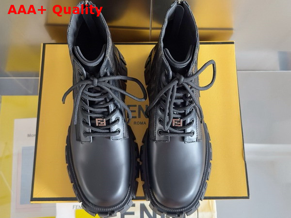 Fendi Force Biker Boots Black Leather and Brown FF Jacquard Biker Boots Replica
