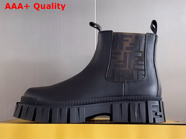 Fendi Force Chelsea Boots Brown FF Jacquard and Black Leather Chelsea Boots Replica