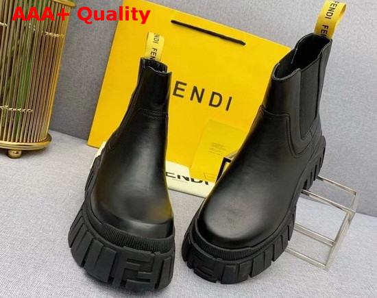 Fendi Force Chelsea Boots with Rounded Toe and Elastic Insert On The Side Black Calfskin Replica