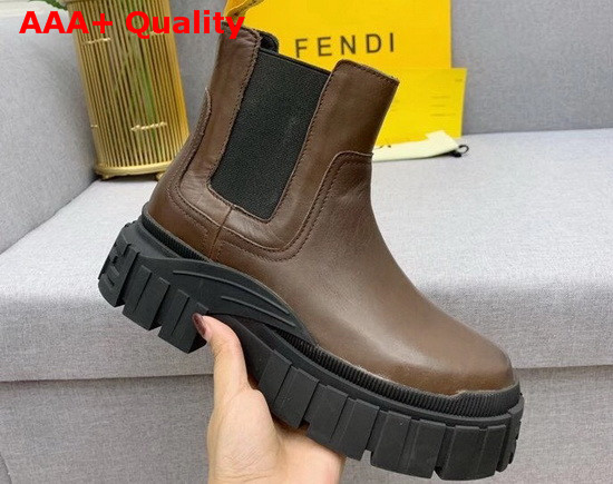 Fendi Force Chelsea Boots with Rounded Toe and Elastic Insert On The Side Brown Calfskin Replica