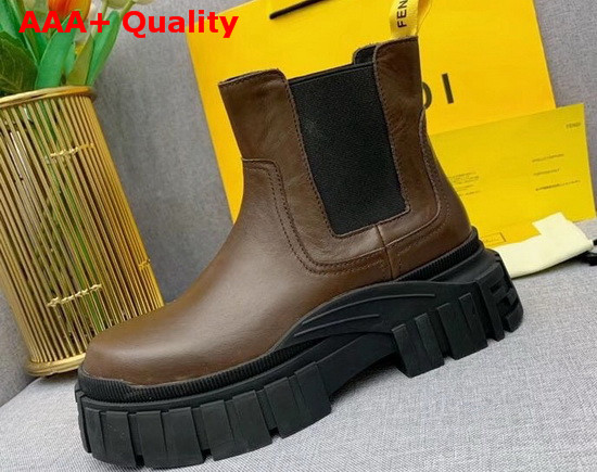 Fendi Force Chelsea Boots with Rounded Toe and Elastic Insert On The Side Brown Calfskin Replica