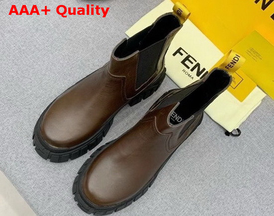 Fendi Force Chelsea Boots with Rounded Toe and Elastic Insert On The Side Brown Calfskin Replica