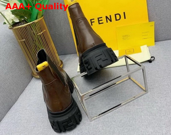 Fendi Force Chelsea Boots with Rounded Toe and Elastic Insert On The Side Brown Calfskin Replica