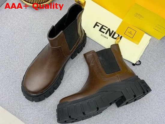 Fendi Force Chelsea Boots with Rounded Toe and Elastic Insert On The Side Brown Calfskin Replica