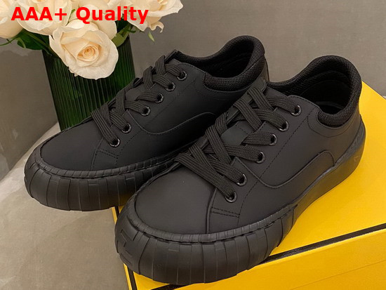 Fendi Force Lace Up Sneakers Black Leather Replica