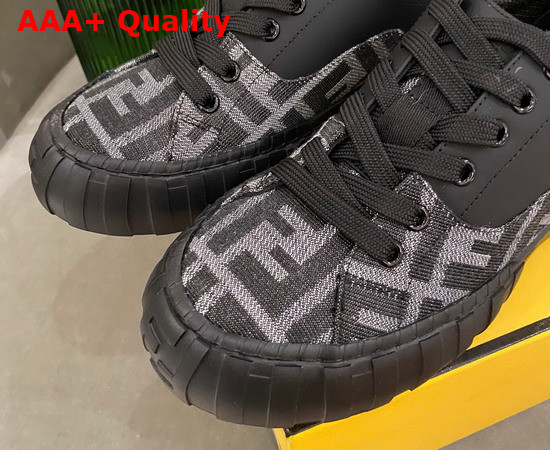 Fendi Force Lace Up Sneakers Black Leather and FF Jacquard Fabric in Gray and Black Replica
