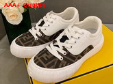 Fendi Force Lace Up Sneakers White Leather and FF Jacquard Fabric in Brown and Tobacco Replica