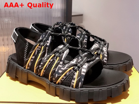 Fendi Force Sandals Black Tech Mesh and Leather Sandals Black and White Replica
