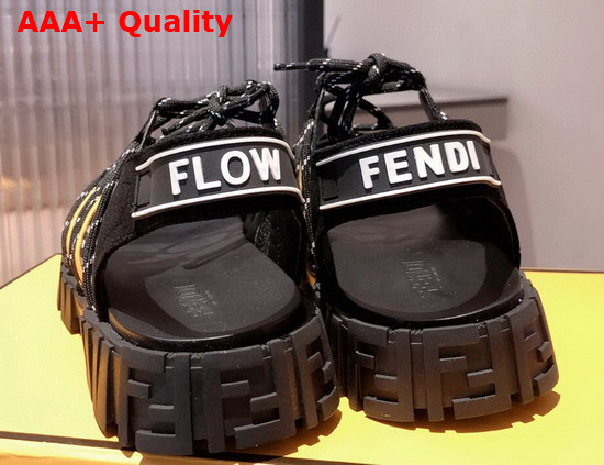 Fendi Force Sandals Black Tech Mesh and Leather Sandals Black and White Replica