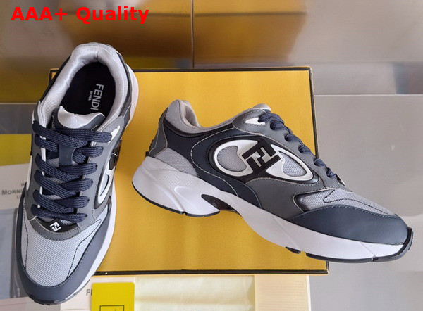 Fendi Forward Sneakers Gray Mesh and Blue Leather Low Tops Replica