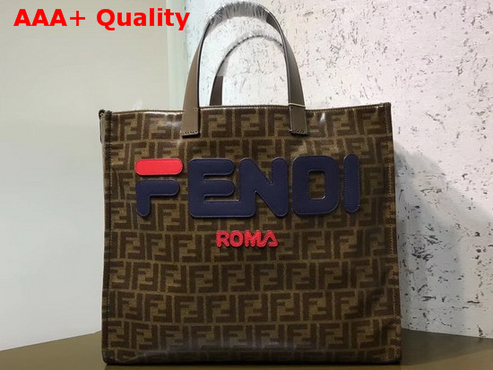 Fendi Glazed Fabric Shopper Bag with Fendi Mania Applique Replica