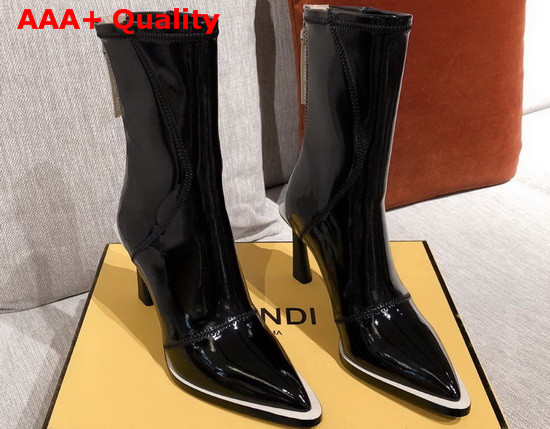 Fendi Glossy Black Neoprene Ankle Boots Replica