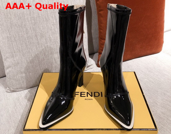 Fendi Glossy Black Neoprene Ankle Boots Replica