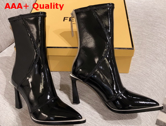 Fendi Glossy Black Neoprene Ankle Boots Replica
