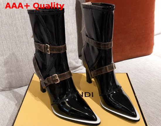Fendi Glossy Black Neoprene High Heel Ankle Boots Replica