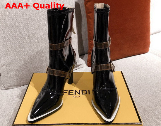 Fendi Glossy Black Neoprene High Heel Ankle Boots Replica