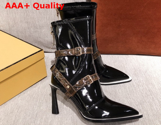 Fendi Glossy Black Neoprene High Heel Ankle Boots Replica