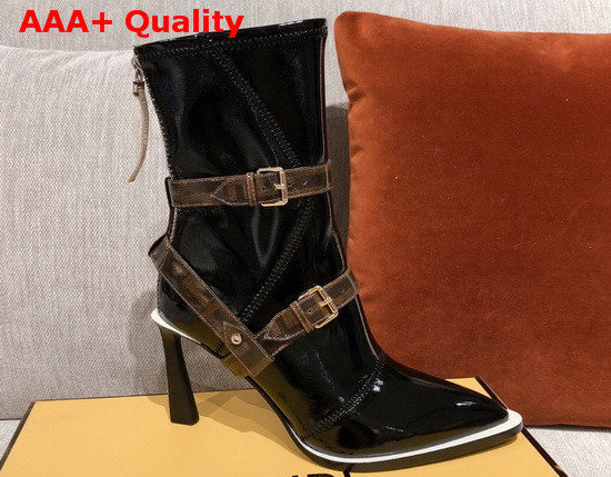 Fendi Glossy Black Neoprene High Heel Ankle Boots Replica