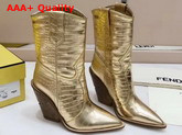 Fendi Gold Crocodile Embossed Ankle Boots Replica