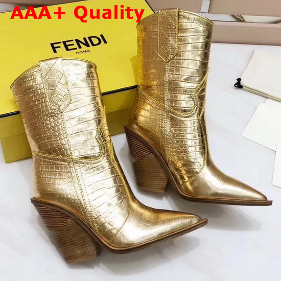 Fendi Gold Crocodile Embossed Ankle Boots Replica