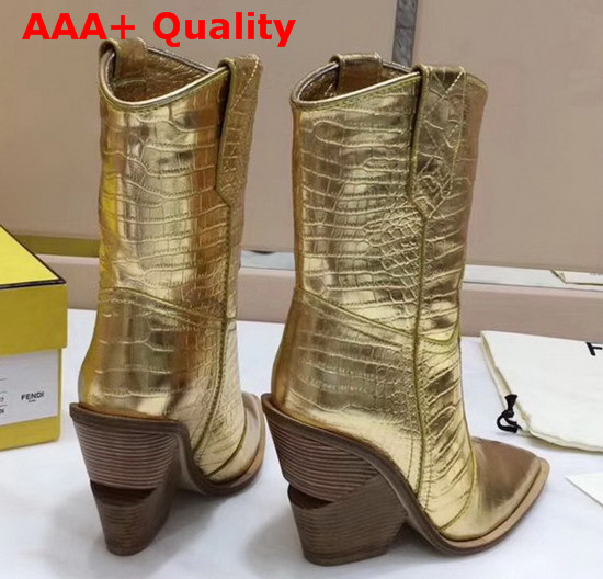 Fendi Gold Crocodile Embossed Ankle Boots Replica