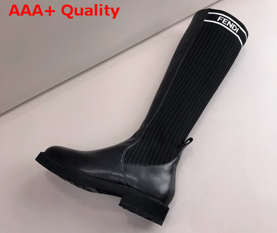 Fendi High Boot in Black Leather and Stretch Fabric Replica
