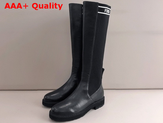Fendi High Boot in Black Leather and Stretch Fabric Replica