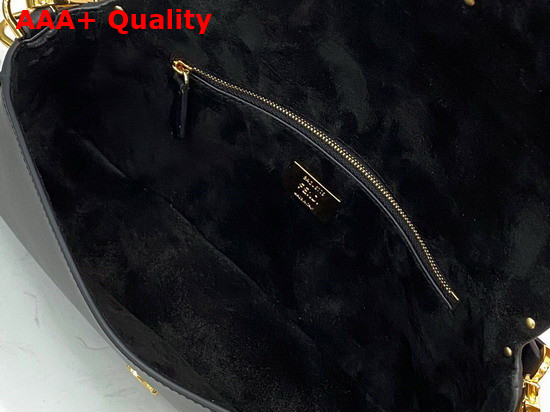 Fendi Iconic Medium Baguette Bag in Black Leather with Metal Stitch Stitching Replica