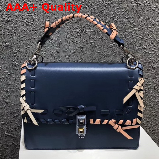 Fendi Kan I Shoulder Bag in Blue Decorated with Threading and Bows Replica