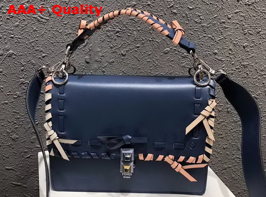 Fendi Kan I Shoulder Bag in Blue Decorated with Threading and Bows Replica
