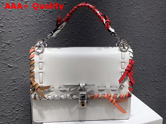 Fendi Kan I Bag in White with Threading and Small Bows Replica