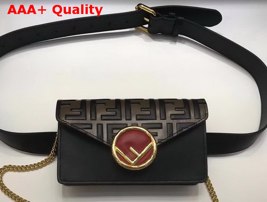 Fendi Kan I F Black Leather Belt Bag with FF Pattern On The Flap Replica