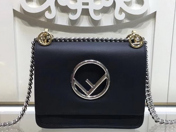 Fendi Kan I F Small in Black Leather For Sale