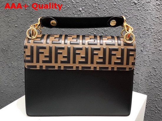 Fendi Kan I Flap Bag in Black Decorated with Raised FF Pattern Replica