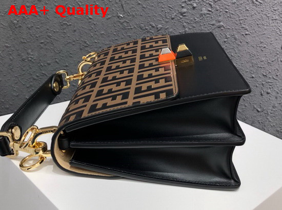 Fendi Kan I Flap Bag in Black Decorated with Raised FF Pattern Replica