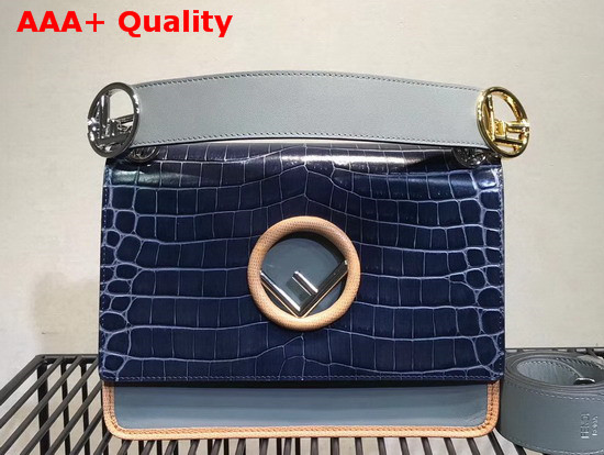 Fendi Kan I Logo Bag Blue Croc Effect Replica