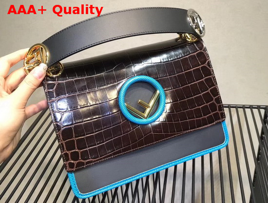 Fendi Kan I Logo Bag Dark Brown Croc Effect Replica