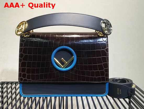 Fendi Kan I Logo Bag Dark Brown Croc Effect Replica
