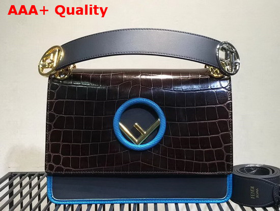 Fendi Kan I Logo Bag Dark Brown Croc Effect Replica