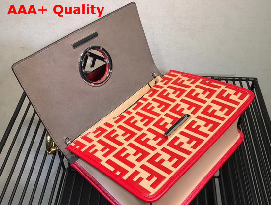Fendi Kan I Logo Bag in Beige with Red FF Pattern Replica