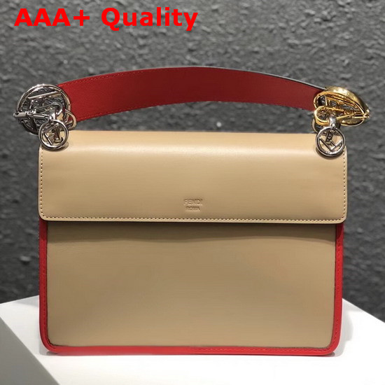 Fendi Kan I Logo Beige Leather Bag with FF Pattern On the Underside of The Flap Replica