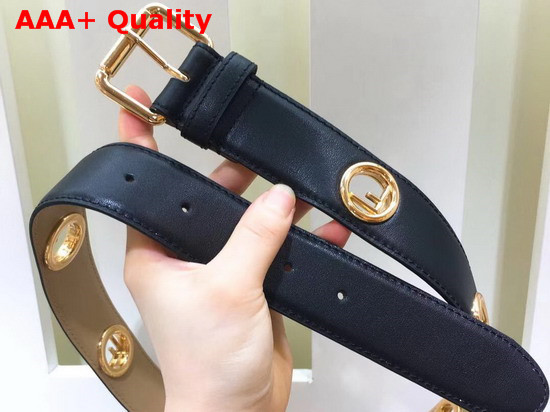 Fendi Kan I Logo Belt in Black Calf Leather Replica