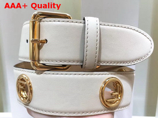 Fendi Kan I Logo Belt in White Calf Leather Replica